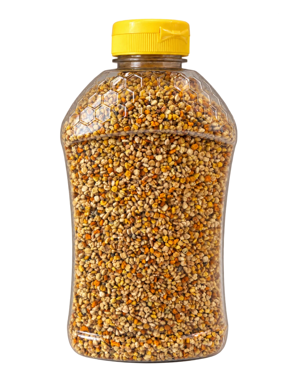 Clear container filled with Lee's Bees North Carolina Bee Pollen