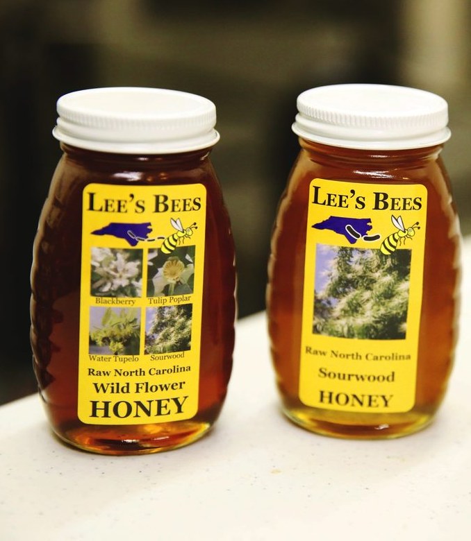 Jars of Lee's Bees raw North Carolina honey