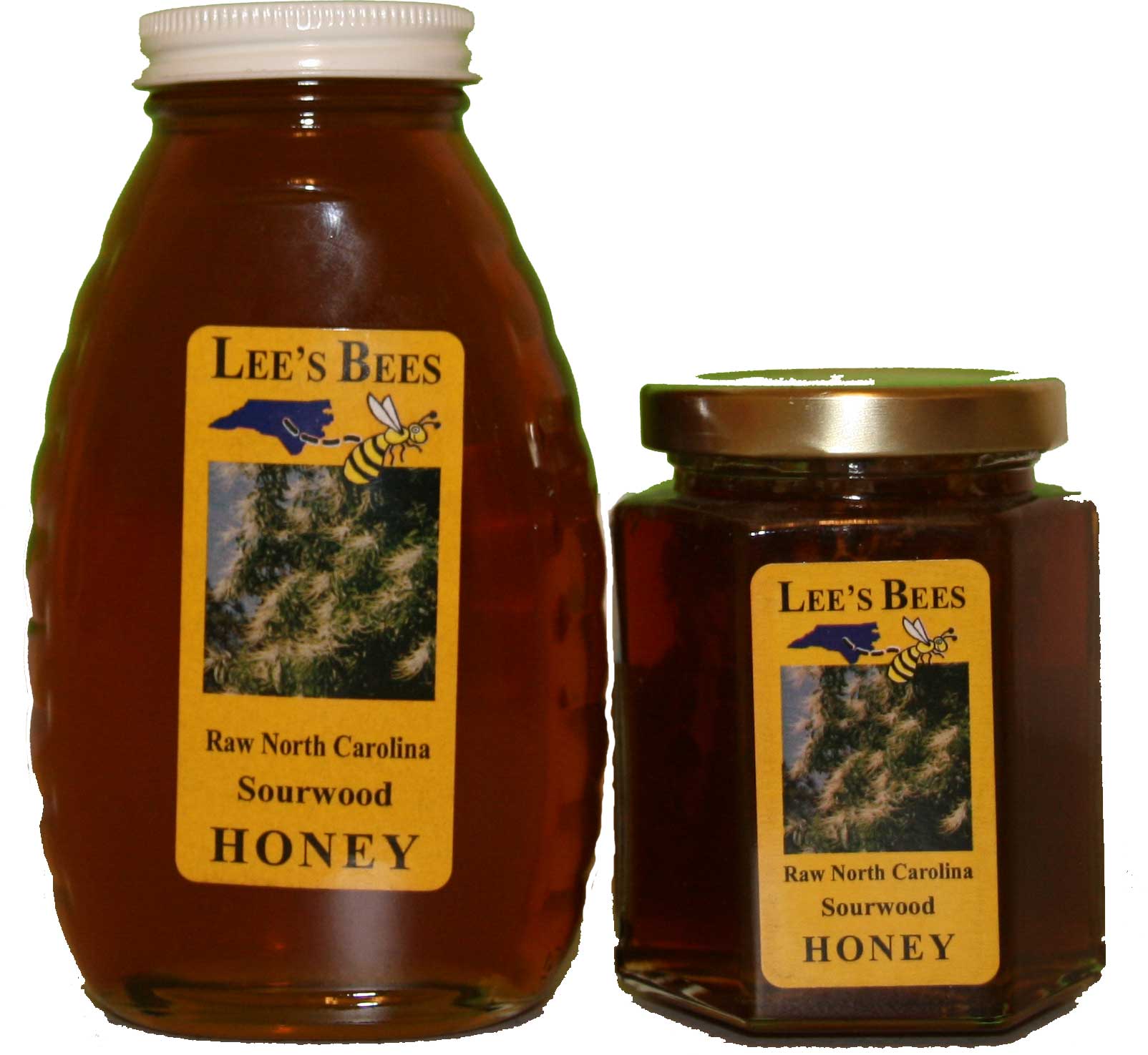 Two jars of Lee's Bees raw North Carolina sourwood honey
